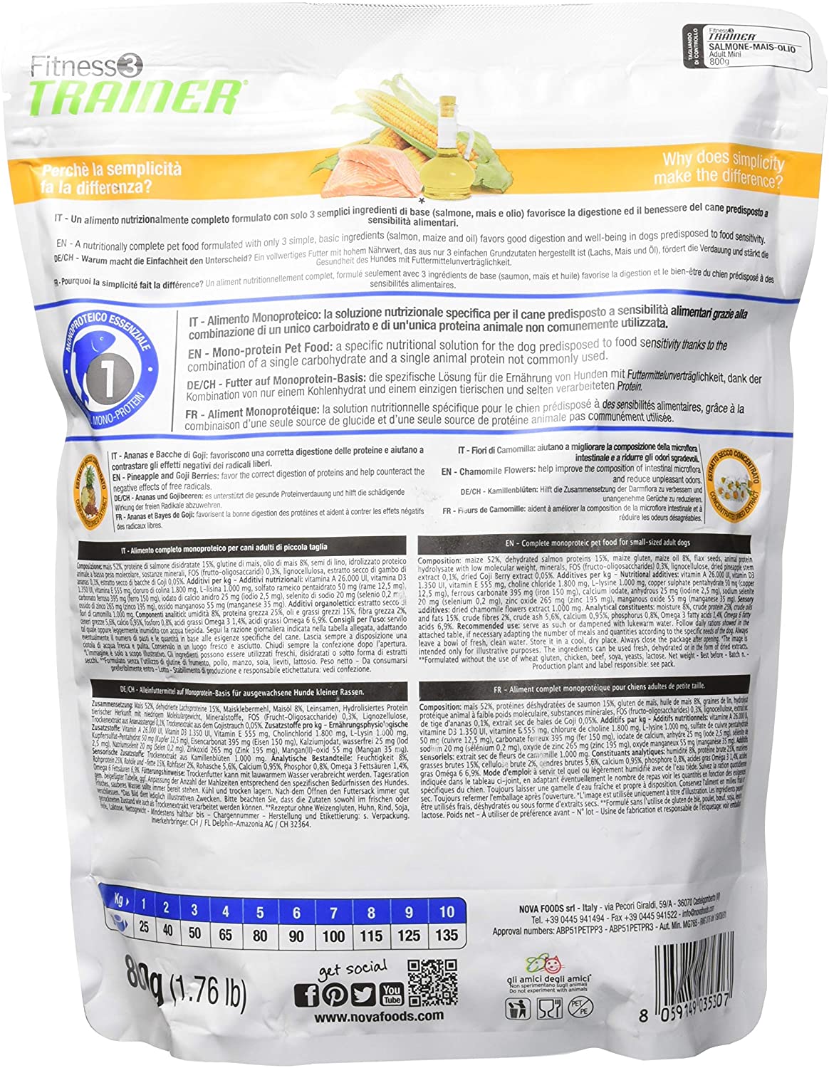 Natural Trainer Sensitive Dog No Gluten Adult Mini con Salmone 800gr Natural Trainer Sensitive Dog No Gluten Adult Mini con Salmone 800gr